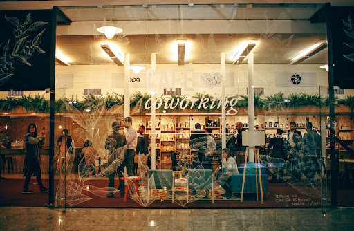 coworking-space people gathered at a coworking space