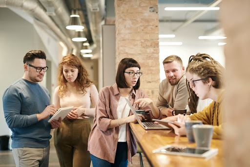 people meeting inside a coworking building
